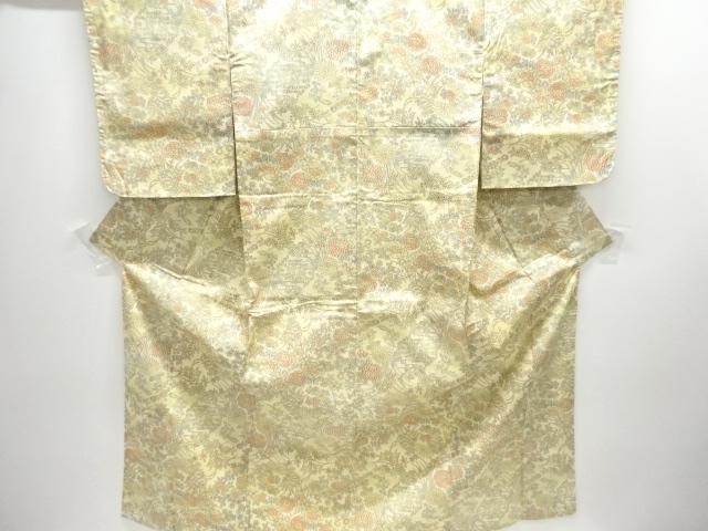 JAPANESE KIMONO / OSHIMA TSUMUGI / UNUSED / FLORAL PLANTS